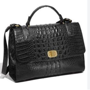 Brahmin Black Melbourne Croc-embossed Leather Satchel Bag